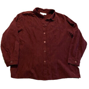Vtg Sag Habor Woman Shirt Size 26/28 Burgundy Button Up Collared Embroidered Top